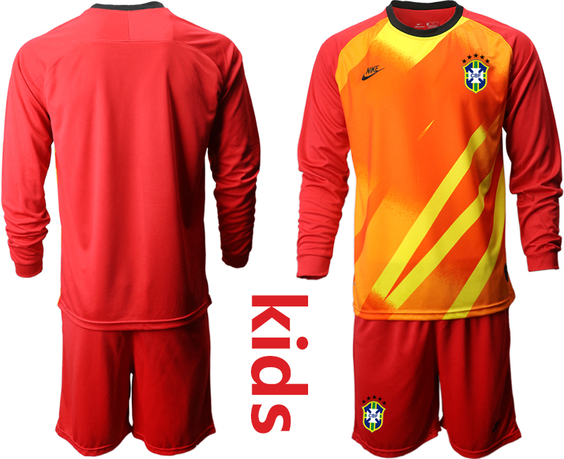 Cheap Youth 2020-2021 Season National team Brazil goalkeeper Long sleeve red Soccer Jersey